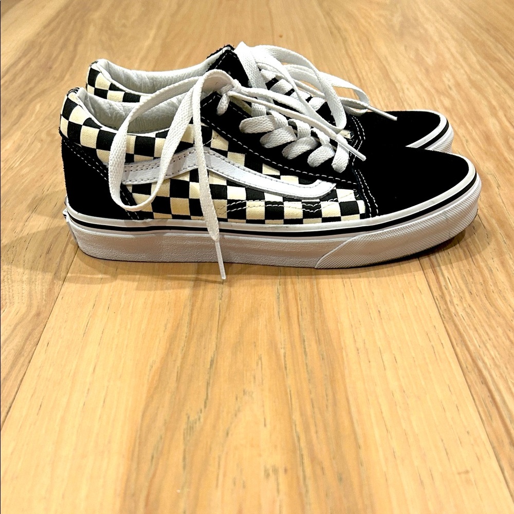 Vans Kids Black and Cream Checkered Sneakers